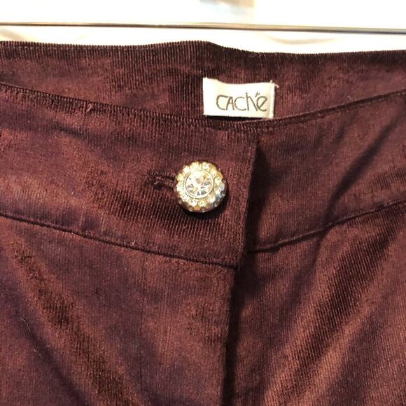 Cache Purple Velvet Thin Corduroy Rhinestone Button Pant New Stretch NWT $118 - Picture 2 of 11
